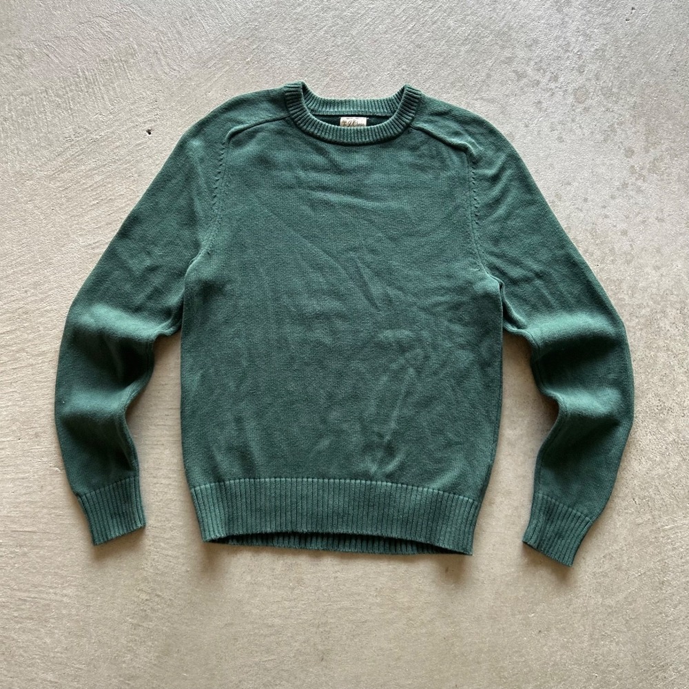 J Crew Sweater Mens Small Green Heritage Cotton Crewneck Knit Pullover Raglan
